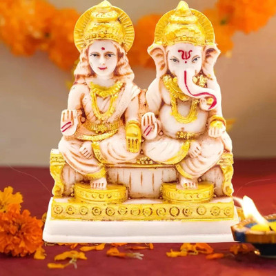 sanskaari Laxmi Ganesh Murti for Diwali,Lakshmi Ganesha Idol,Ganesh lakshmi idol for Puja Decorative Showpiece  -  25 cm(Marble, Brown)