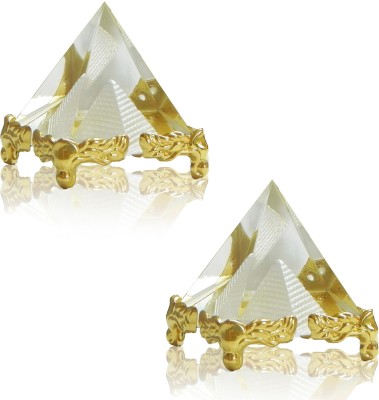REIKI CRYSTAL PRODUCTS Feng Shui Glass Pyramid Crystal Pyramid With Stand For Positive Energy Pack Of 2 Decorative Showpiece  -  4.5 cm(Glass, Clear)