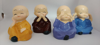 Sapra Small Statue of 4 Baby Monk Buddha Decorative Showpiece  -  4 cm(Polyresin, Multicolor)