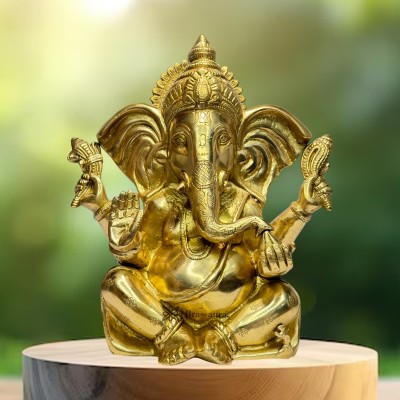 BrassAura LORD GANESHA WITH MODAK LARGE EAR 25 CM 5.24 KG Decorative Showpiece  -  25 cm(Brass, Gold)