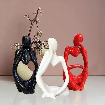 The Earthy Store Thinker Men Statue Set of 3 Modern Art Showpiece Sculpture Decorative Showpiece  -  10 cm(Ceramic, Multicolor)