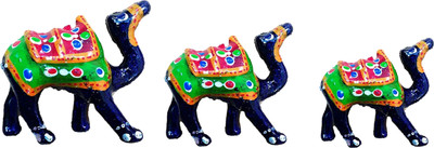 suvasane Rajasthani Handcrafted Decorative Camel Showpiece Figure - Set Of 3 Decorative Showpiece  -  10 cm(Paper Mache, Blue)