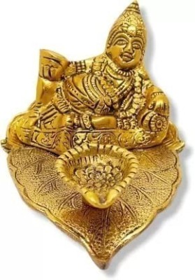 Eleven mart Lord Kubera ji with diya stand Decorative Showpiece||Kitlyn Kuber Deepak on Leaf Decorative Showpiece  -  7 cm(Metal, Gold)