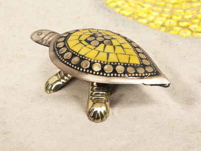 amishi blissful decor Tortoise Wish Fulfilling Brass Tortoise with Secret Wish (Yellow Small) Decorative Showpiece  -  8 cm(Brass, Yellow)