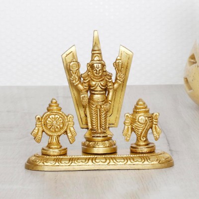 Chkoteravatiya Tirupati Balaji Idol Shri Venkateshwara Swamy Statue Symbol Shankh Chakra Tilak Decorative Showpiece  -  10 cm(Brass, Gold)