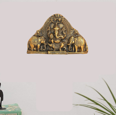 KridayKraft Ganesh Wall Hanging with Elephants for Door Entrance Decorative Showpiece  -  12 cm(Aluminium, Gold)