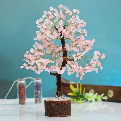 DVISHA Rose Quartz Tree Chakra Balancing Crystals Decoration Size 10-12 Inch Decorative Showpiece  -  25 cm(Wood, Pink)