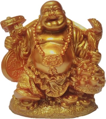 JaipurCrafts Feng Shui Laughing Buddha Decorative Showpiece  -  12 cm(Polyresin, Gold)