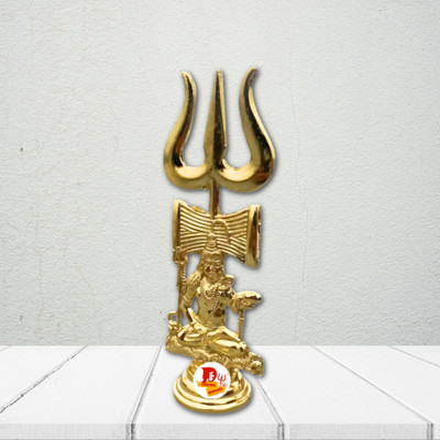 SBBCO Trishul Damru Shiiva Standing Yantra for Home, Temple (Brass/Gold) Decorative Showpiece  -  10 cm(Brass, Gold)