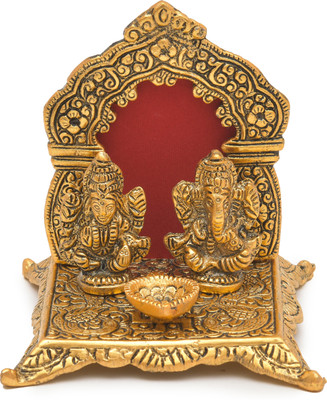Bhavikaa Metal Lord Laxmi Ganesha Mahrav Darbar Diya Stand (w x h - 10.2 x 12.7 cm,Gold) Decorative Showpiece  -  12.7 cm(Metal, Gold)