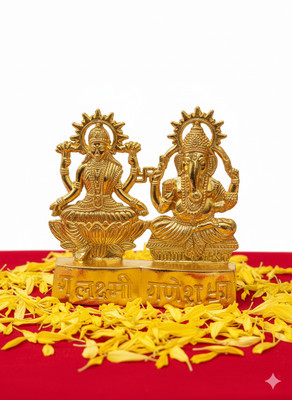 Spiricon Shree Lakshmi Ganesh small golen metal Decorative Showpiece  -  7 cm(Metal, Gold)