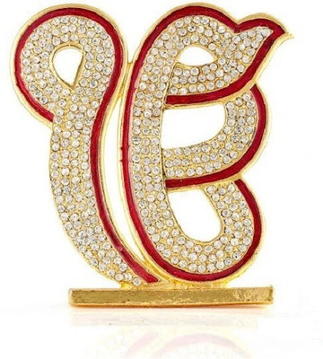Kulin Sikh Religious EK Onkar | Ik Onkar Idol For Car Dashboard | Home Decor | Gifting Decorative Showpiece  -  9 cm(Metal, Red, Gold)