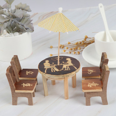 ViaZAID Wooden Table & Chair Miniature Craft set-Mini Garden Decor-Dollhouse Furniture Decorative Showpiece  -  7 cm(Wood, Brown)