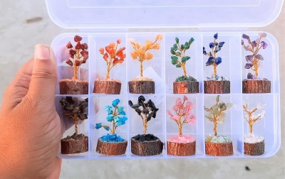 VIBESLE 12Pcs Crystal Tree Box, Crystal Mystery Box, Beautiful Small Crystal Tree Decorative Showpiece  -  25 cm(Stone, Multicolor)