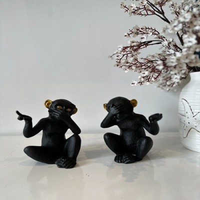 Archiefacts 2 Monkey Animal Figurines Home /Antique Decorative | Living Room /Gift Decorative Showpiece  -  5 cm(Resin, Black)