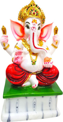BHAKTIKART Ganesh Idol Statue Hindu God Figurine Ram Murti Ganpati For Pooja Decorative Showpiece  -  30.5 cm(Marble, Red)