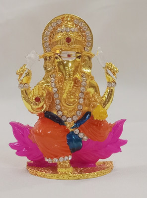 MahiG Enterprises Lord Ganesh Idol | Ganesha Sitting on Lotus Idol | Ganpati Idol Decorative Showpiece  -  8 cm(Resin, Gold)