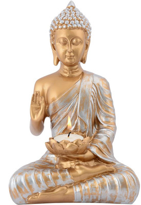 Mishtukocrafts Meditating Sitting Buddha Statue showpiece Idol Home Decor Living Room Gifts Decorative Showpiece  -  27 cm(Resin, Copper)
