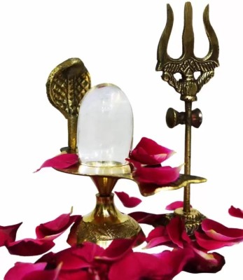 DARIDRA BHANJAN Brass Crystal Shaligram Shiva Ling Lingam Stand with Trishul Set Standard Size Decorative Showpiece  -  9 cm(Brass, Gold)