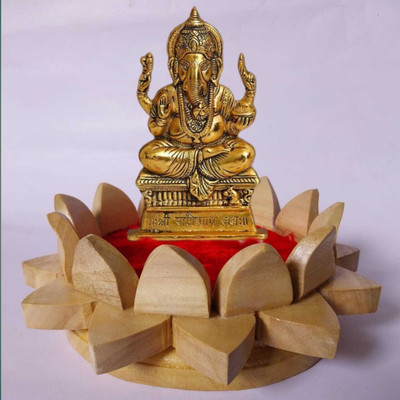 SHREE VISHVAKARMA Wooden Lotus Kamal Aasan Pooja Room Art Design for Mandir Decorative Showpiece Decorative Showpiece  -  7 cm(Wood, Brown)