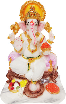 HUBZONES Marble Look Ganesha Idol|Ganpati Statue| vinayak Decorative Murti of Pooja Room Decorative Showpiece  -  18 cm(Marble, White)