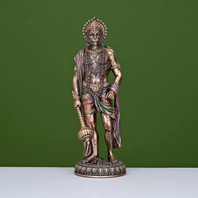 Ekaa Handicrafts Beautifully Handcrafted Cold Cast Bronze Antique Hanuman Figurine Standing Décor Decorative Showpiece  -  27 cm(Bronze, Multicolor)