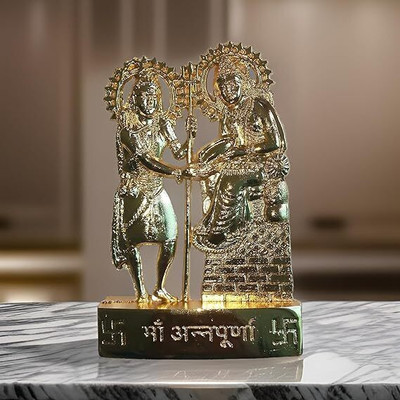 salvusappsolutions Handmade Metal Goddess Annapurna MATA with God Shiva Idol/Statue (3x4.5 Inch) Decorative Showpiece  -  11.4 cm(Metal, Gold)