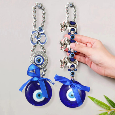 TIED RIBBONS Wall Hanging Evil Eye OM Design with Elephant For Good Luck Charm and Prosperity Decorative Showpiece  -  17.7 cm(Metal, Multicolor)