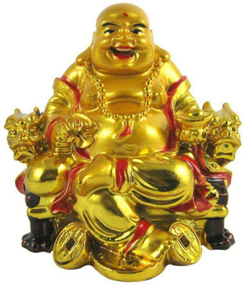 SS GALLERY LAUGHING BUDDHA Decorative Showpiece  -  9 cm(Polyresin, Gold)