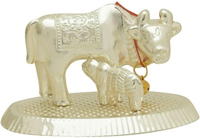 DARIDRA BHANJAN Kamdhenu Cow and Calf Idol Decorative Showpiece Decorative Showpiece  -  10 cm(Aluminium, White)