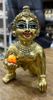 Dhanuka murti wala LADDU GOPAL JI Decorative Showpiece  -  12 cm(Brass, Gold)
