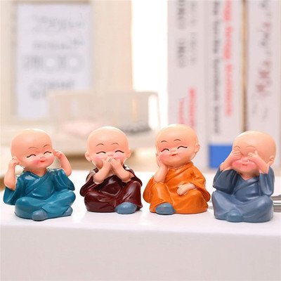 Kuisner Baby Monk Buddha Statue Set of 4 Decorative Showpiece Decorative Showpiece  -  6 cm(Polyresin, Multicolor)