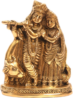 POSHIFY Brass Radha Krishna Idol for Temple n Home Decor, Radhe Krishna murti, Decorative Showpiece  -  15 cm(Brass, Gold)