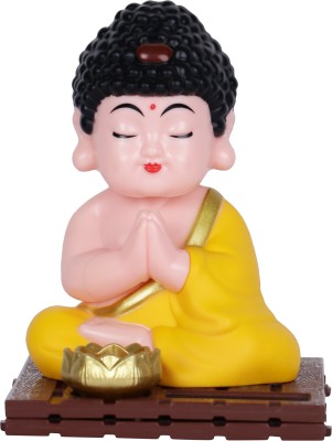 Sheriya's Meditating Little Monk Small Baby Buddha Figurine Decorative Showpiece  -  8 cm(Metal, Yellow)