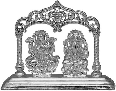 Sri Jagdamba Pearls Lakshmi Ganesh Silver idol in Mandapam Decorative Showpiece  -  4 cm(Silver, Silver)