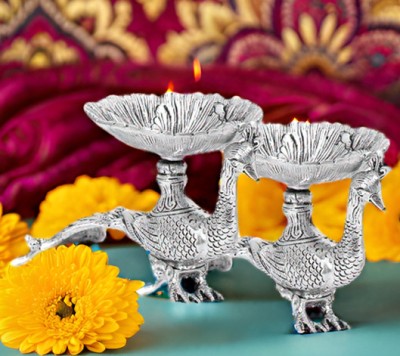 RKONECT Silver Plated Metal Peacock Showpiece With Dry fruit Bowl, Home Decor Decorative Showpiece  -  12 cm(Silver, Silver)