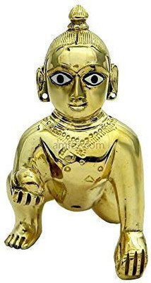 Dhruvi Siyaram Brass LADDOO Gopal/THAKURJI MURTI Idol/BAL Gopal/Heavy PEETAL MURTI/NO.3 Decorative Showpiece  -  9 cm(Brass, Gold)