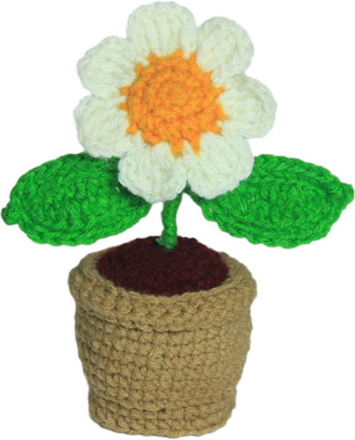 WeSS Premium Handmade Crochet Flower for Car Dash, Table & Home Decoration Showpiece Decorative Showpiece  -  14 cm(Feather, White)
