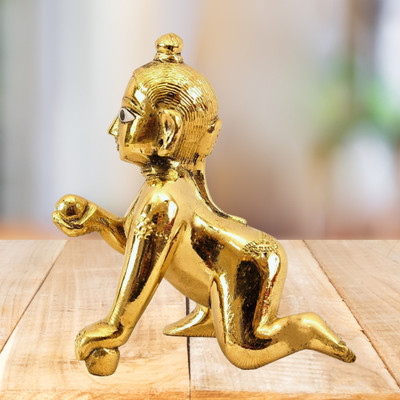 Yashodanandan Metal Laddu Gopal idol, Laddu Gopal Statue Krishna Murti, Kanha ji Laddu Gopal Decorative Showpiece  -  5 cm(Metal, Gold)