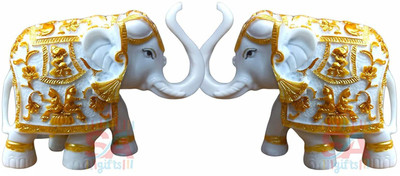 S A Gifts Handicraft Home Decor Marble Gajlaxmi Elephant Pair for Home Décor (3 inch) Decorative Showpiece  -  7.62 cm(Marble, Gold, White)