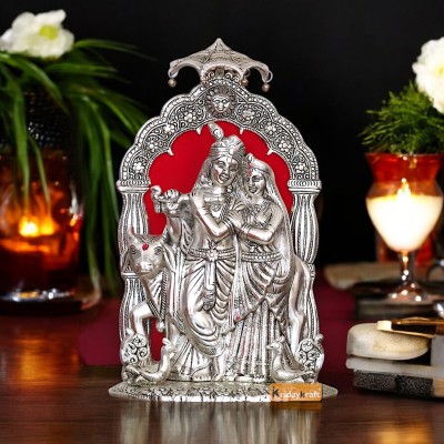 KridayKraft Radha Krishna Idol with Cow Decorative Showpiece Statue for Puja Room Decorative Showpiece  -  33 cm(Aluminium, Silver)