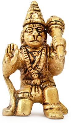AARGKRAFT Brass Lord Hanuman Statue with Gada | Handcrafted Indian Religious Balaji Idol Decorative Showpiece  -  3.1 cm(Brass, Gold)