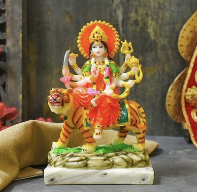 DARIDRA BHANJAN Goddess Nav Durga Devi Sherawali MATA Murti Idol Decorative Showpiece  -  16 cm(Marble, Multicolor)