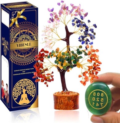 VIBESLE Combo of Chakra Tree Of Life and Green Jade Stone Zibu Coin - Crystal Tree Decorative Showpiece  -  25 cm(Stone, Multicolor)