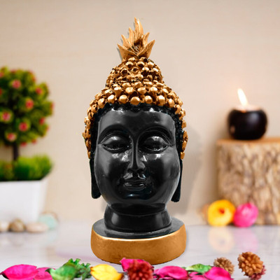 Phirki Studio Buddha Head Face Polyresin Idol Showpiece Figurine for Home Decor Gift Item Decorative Showpiece  -  13 cm(Marble, Gold, Black)