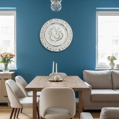 Vandanas Dot Art White Lippan Art Ganesha: Handmade Mud & Mirror Wall Decor Decorative Showpiece  -  0.8 cm(Wood, Clay, White)