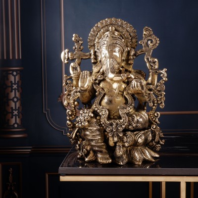 jy Lord Ganesha God Idol | Brass | Yellow Colour - 40 cm Decorative Showpiece  -  40 cm(Brass, Yellow)