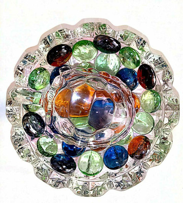 SHREENATHJI Tortoise Kachuwa Crystal with Glass Dish Bowl & Vastu Feng Shui Stone Decorative Showpiece  -  8 cm(Crystal, Multicolor)