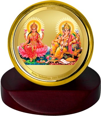 DIVINITI Lakshmi & Ganesha Idol PhotoFrame & CarDashboard|MCF 1C Gold 24K GoldPlated Foil Decorative Showpiece  -  11 cm(Metal, Gold)