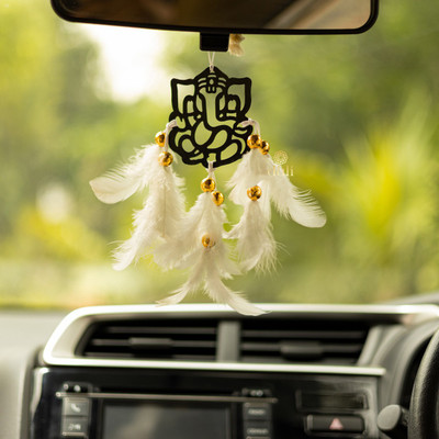 DULI Divine Handmade Black Ganesh with White Feathers Wall Hanging Car Hanging Ornament(Pack of 1)